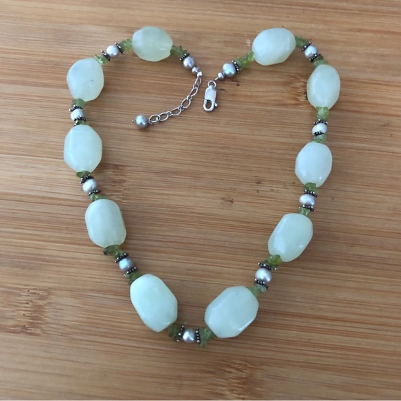 Jewelry - $62  Jade, Peridot & Pearl Estate Necklace  Sterling  Marked 925
